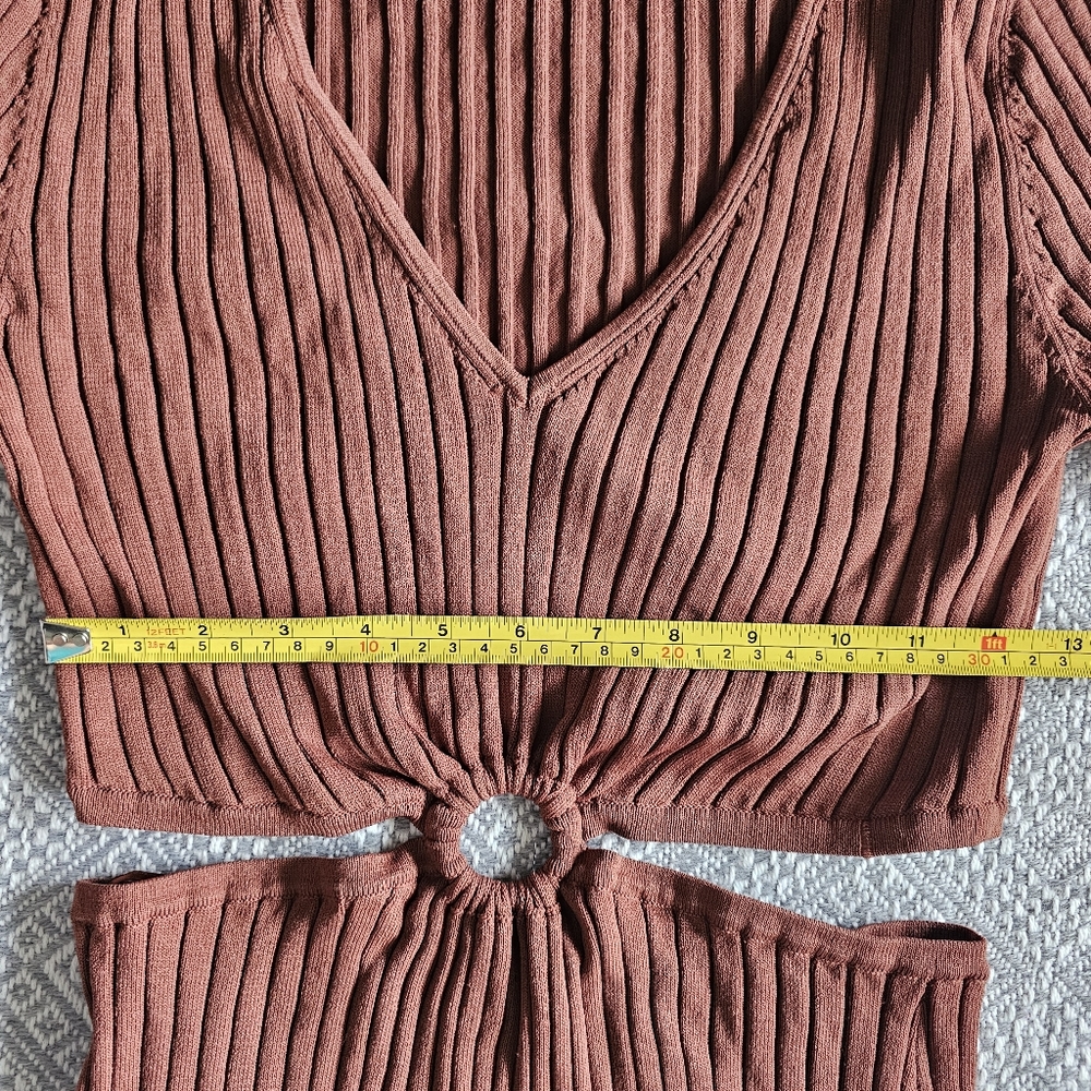 House Of Harlow 1960 Long Sleeve Ribbed O Ring Midi Dress Rust Orange - Fall - S - Picture 11 of 16